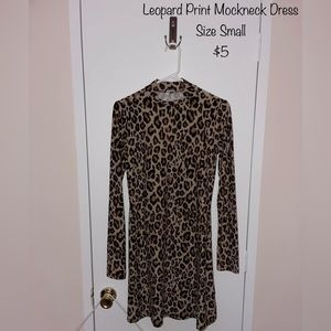 Leopard Print Mock Neck Dresd